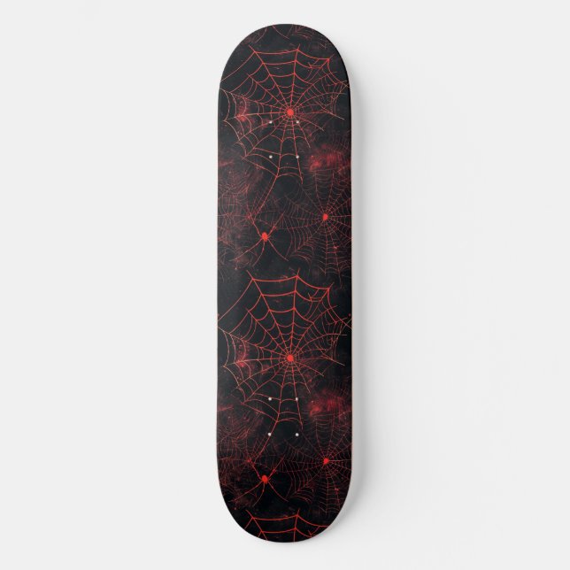 Cool Black and Red Spider Web Design Skateboard (Front)