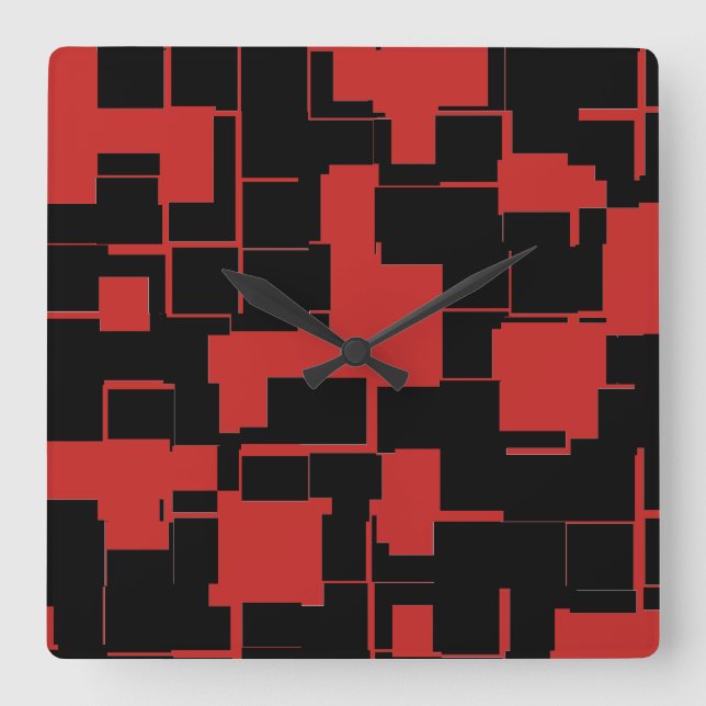 COOL Black and Red Stylish Abstract Pattern Square Wall Clock (Front)