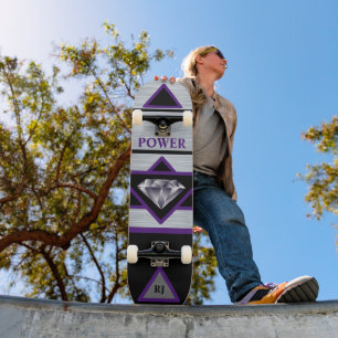 Cool Black and Silver Power Diamond Skateboard