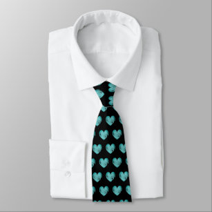 Cool black and teal heart pattern wedding neck tie