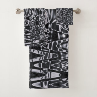 Cool Black and White Abstract Tie Dye Waves Bath Towel Set
