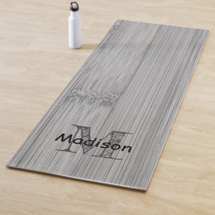 Cool Black and White bamboo wood print Monogram Yoga Mat