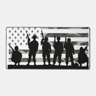 Cool Black and white camo American Flag Soldiers Desk Mat