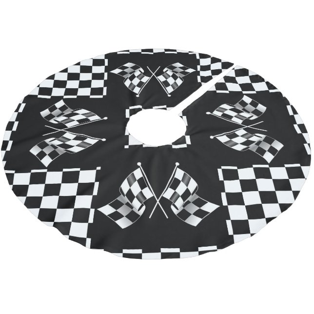 Cool Black And White Chequered Flag pattern Brushed Polyester Tree Skirt (Angled)