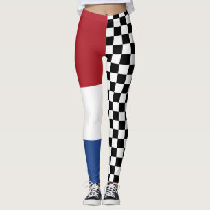 Cool Black And White Chequered Flag Pattern Print Leggings