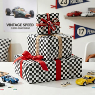 Cool Black And White Chequered Flag Pattern Wrapping Paper