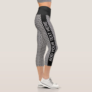 Cool Black and White Chequered Pattern Custom Text Capri Leggings