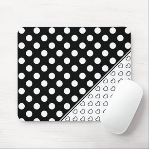 Cool Black and White Dots and Hearts Pattern Mouse Pad