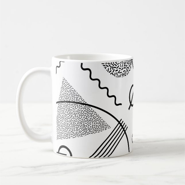 Cool Black and White Geometric Shapes and Lines Coffee Mug (Left)