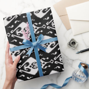 Cool black and white ikat tribal pattern wrapping paper