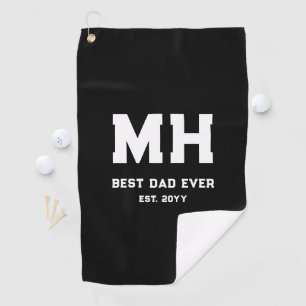 Cool Black and White Modern Monogram Best Dad Ever Golf Towel