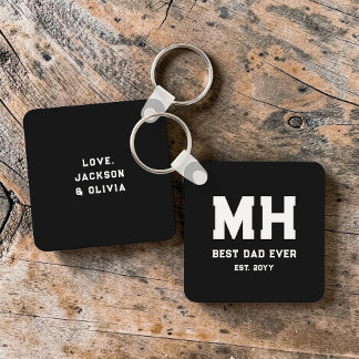 Cool Black and White Modern Monogram Best Dad Ever Key Ring