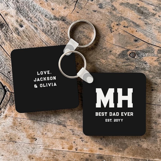 Cool Black and White Modern Monogram Best Dad Ever Key Ring (Cool Black and White Modern Monogram Best Dad Ever Keychain)