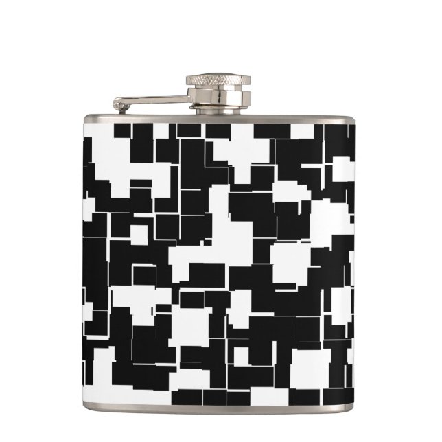 Cool Black and White Modern Trendy Pattern Hip Flask (Front)