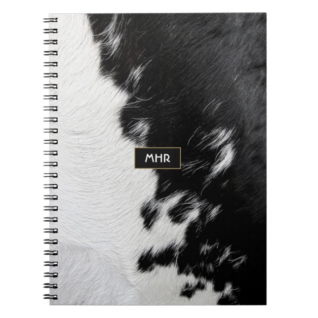 Cool Black and White Monogram Cowhide Spiral Notebook (Front)