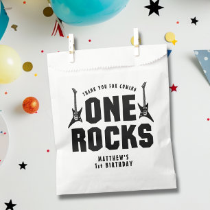 Cool Black and White One Rocks 1st Birthday Party Favour Bags