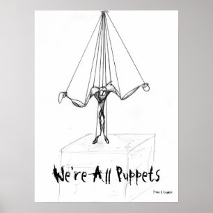 Cool Black and White Puppet on Strings Comic Poster