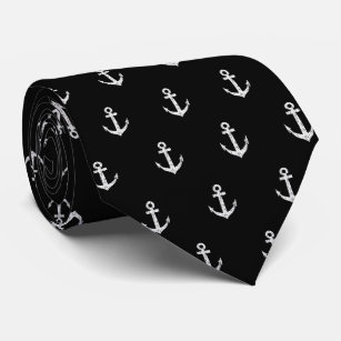 Cool black and white small nautical anchor pattern tie