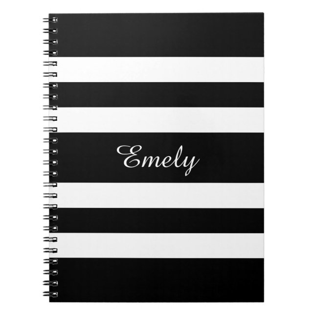 Cool Black And White Stripes Pattern Name Personal Notebook (Front)