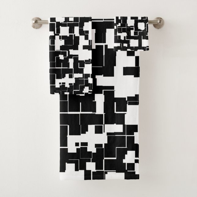 Cool Black and White Trendy Stylish Pattern Bath Towel Set (Insitu)