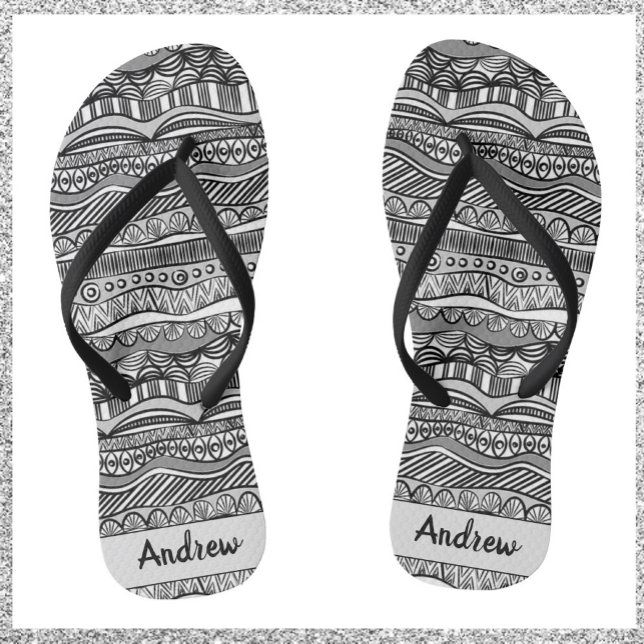 Cool Black and White Tribal Print  Jandals (Creator Uploaded)