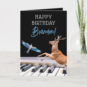Cool Black & Blue Animal Piano Birthday Card