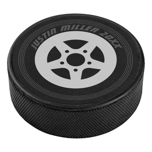 Cool black car tire and rim custom ice hockey puck (3/4)
