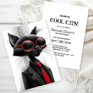 Cool Black Cat Birthday Party Invitation