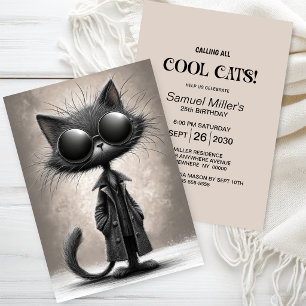 Cool Black Cat Birthday Party Invitation