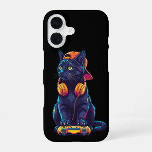 Cool Black Cat Gamer Halloween Spooky Design iPhone 16 Case