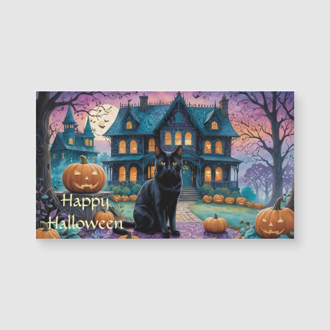Cool Black Cat, Jack O Lanterns, Spooky House (Front)