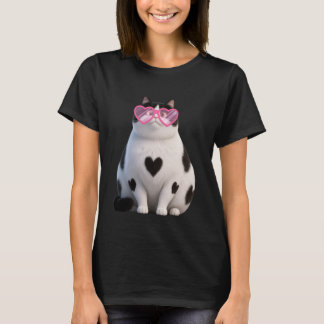 Cool Black Cat Kitten Red Heart Glasses Happy Vale T-Shirt