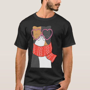 Cool Black Cat Kitten Red Heart Glasses Happy vale T-Shirt