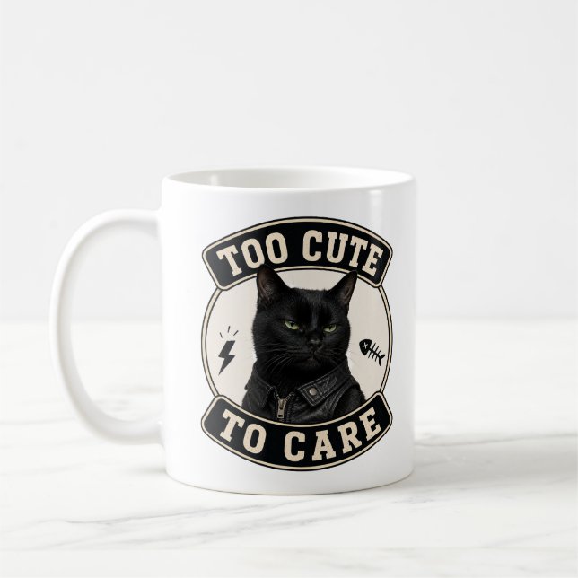 Cool Black Cat Mug | Too Cute To Care (Left)