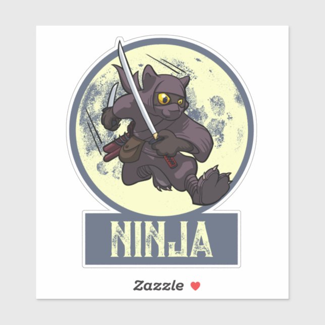 Cool Black Cat Ninja Cartoon Flying Kick Artwork (Sheet)