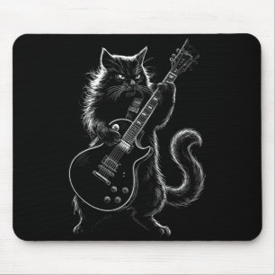 Cool Black Cat Playing Electric Guitar Rock Star Mouse Pad