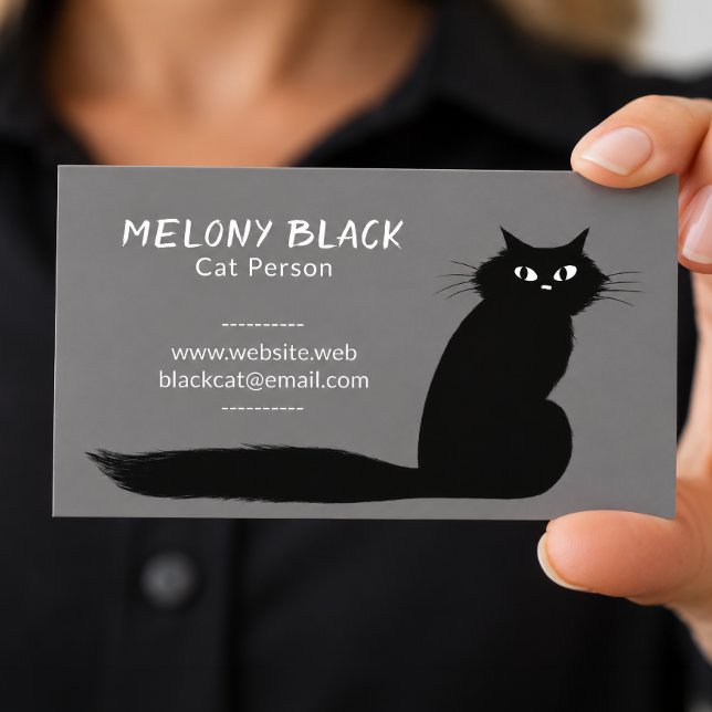 Cool Black Cat with Long Tail | Fun Feline Business Card (Creator Uploaded)
