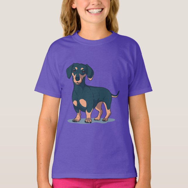 Cool Black Dachshund Dog Design T-Shirt (Front)
