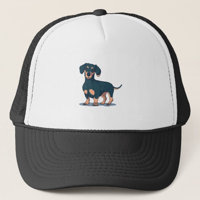 Cool Black Dachshund Dog Design Trucker Hat (Front)
