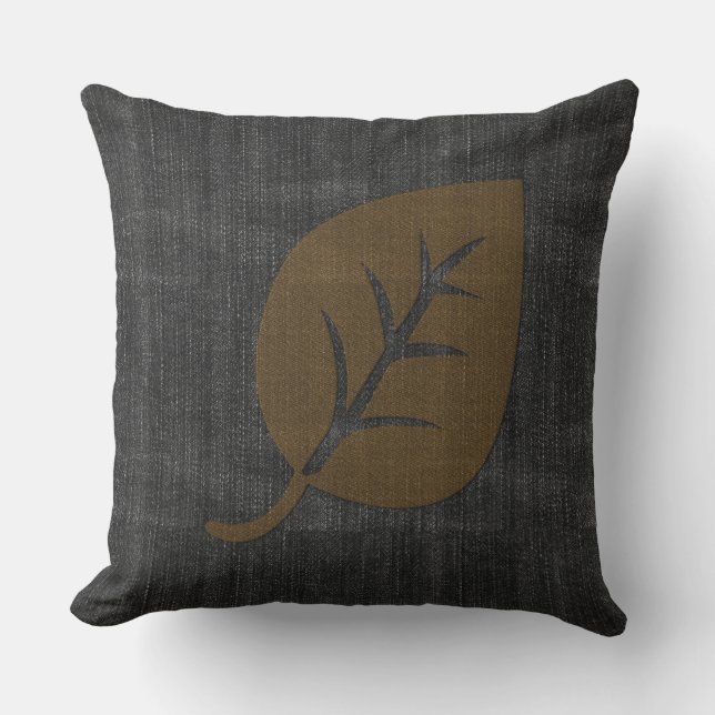 Cool Black Denim Look Gold Leaf Pillow (Front)
