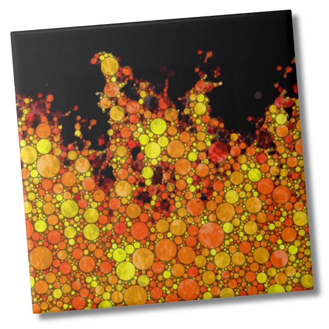 Cool Black Fire Flames Tile (Bright Modern Abstract Black Yellow Fire Flames Ceramic Tile)