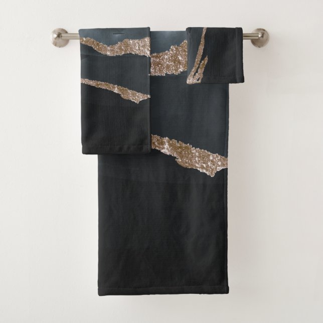 Cool Black Gold Marble Granite Stone Texture Bath  Bath Towel Set (Insitu)
