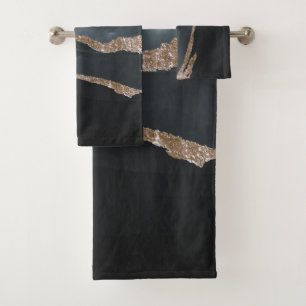 Cool Black Gold Marble Granite Stone Texture Bath  Towel Set