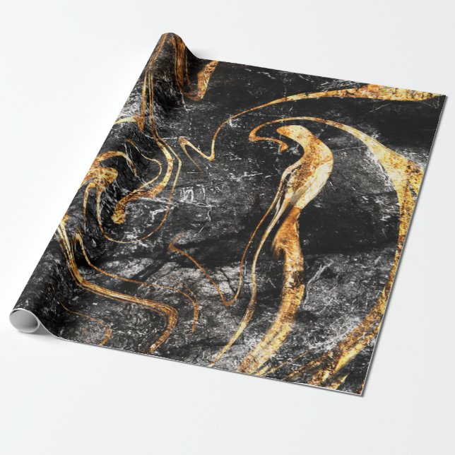 Cool Black Gold Marble Texture Wrapping Paper (Unrolled)