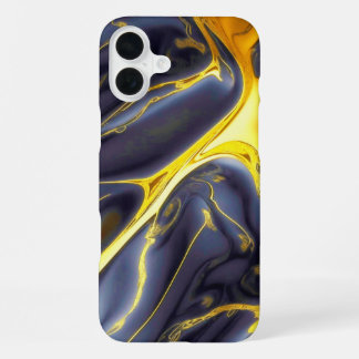 Cool black gold molten marble fluid textured iPhone 16 plus case