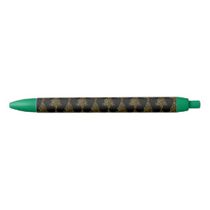 Cool Black Gold Shiny Christmas Tree Pattern Black Ink Pen