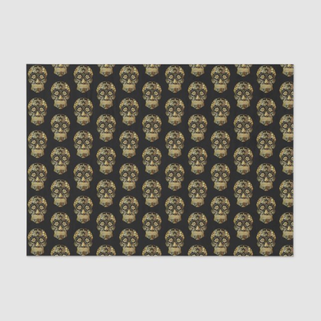 Cool Black & Gold Sugar Skull Day of the Dead Tissue Paper (Front)