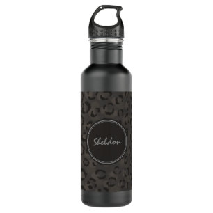 Cool black grey cheetah print monogram 710 ml water bottle