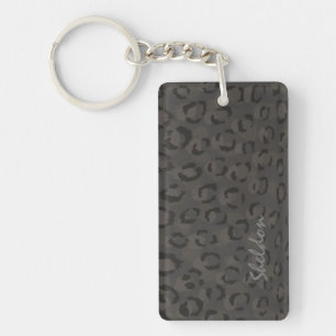 Cool black grey cheetah print monogram key ring