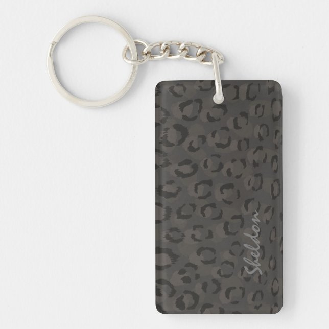 Cool black grey cheetah print monogram key ring (Front)